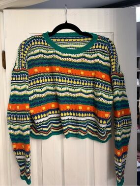 Colorful Striped Knit Sweater - Green / Orange / Yellow